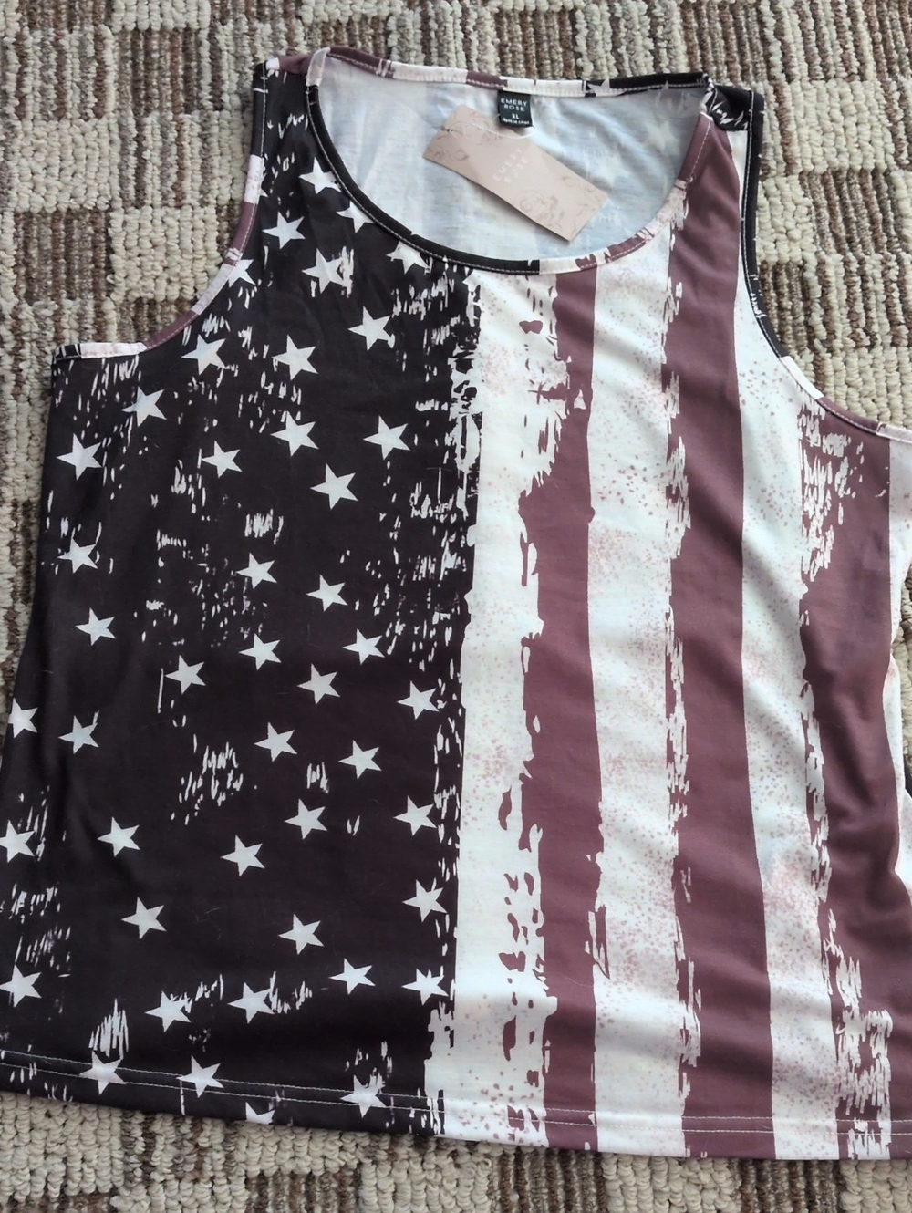 Women’s Distressed Flag Tank Top - Brown/White